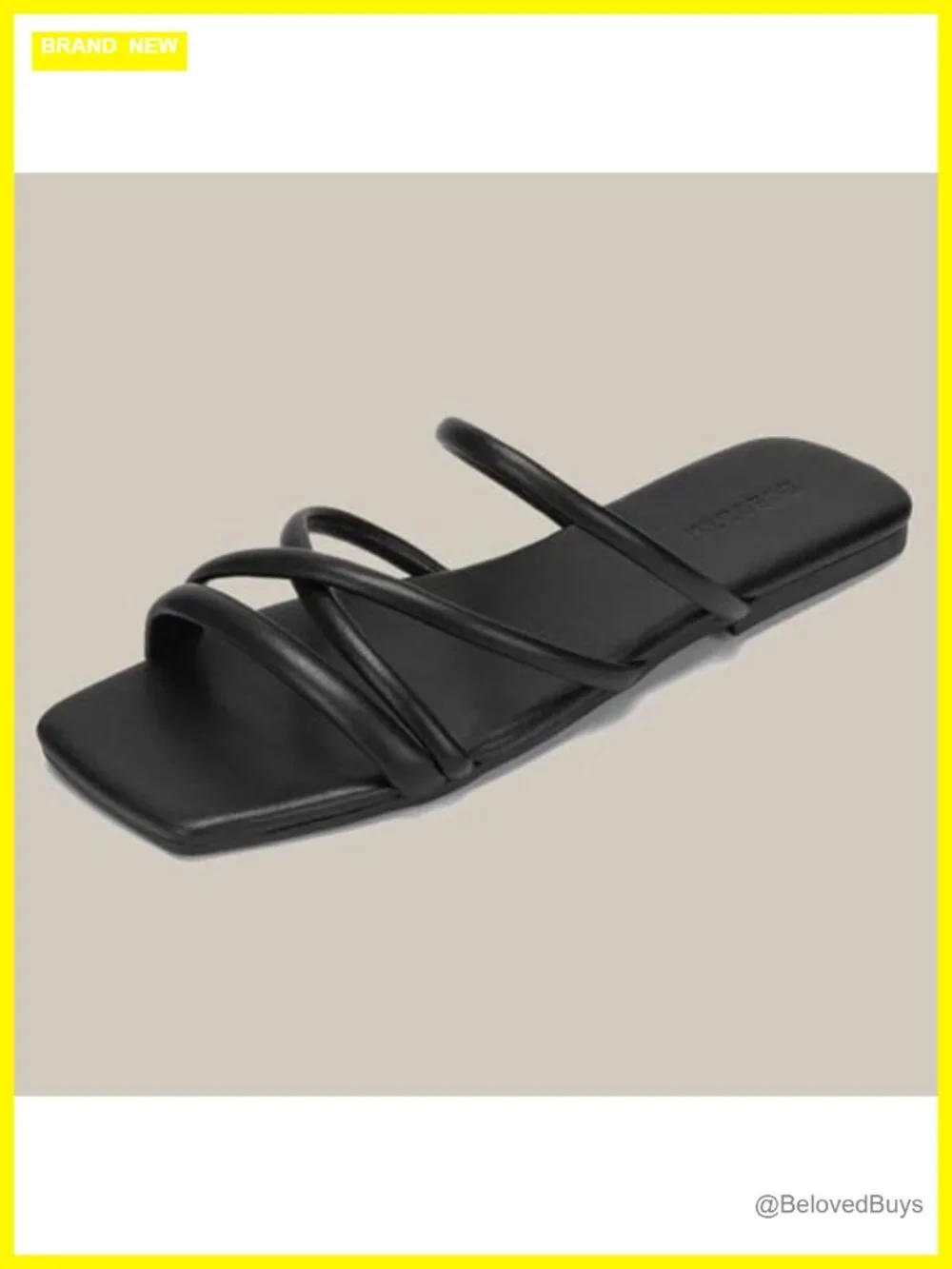Women's Strappy Square Toe Slide Sandals Wide Width Comfortable Flat Sandals